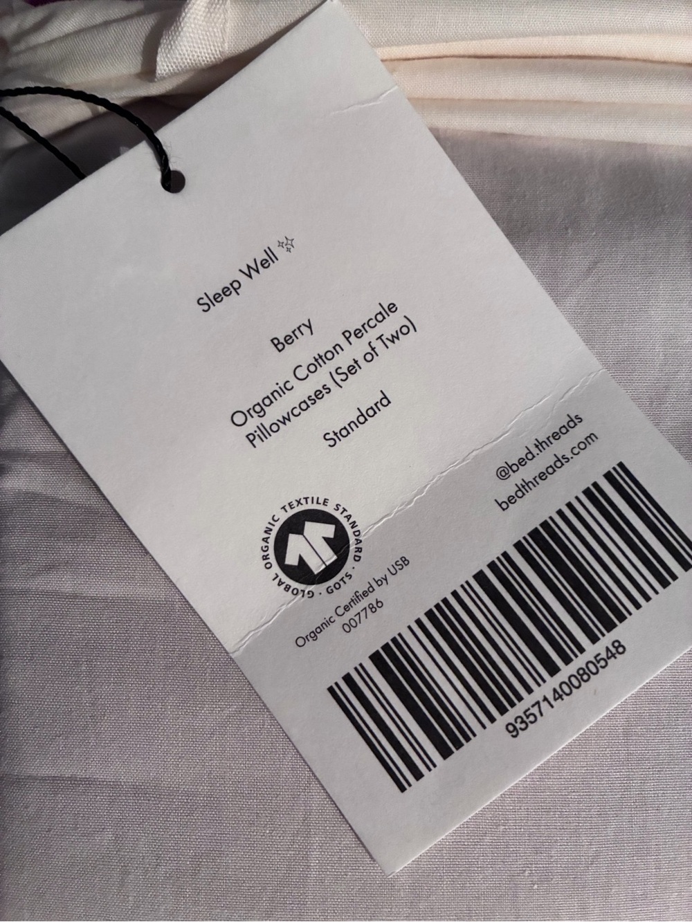 Bed Threads 100% Organic Cotton Percale Pillowcases - Standard in Berry - Picture 7 of 7